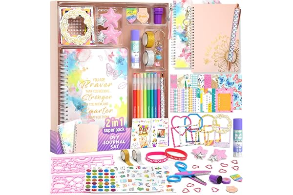 ADUSRIZ 2-Pack DIY Journal Kit for Girls Ages 8-14 Year Old, Birthday Christmas Gifts for Teen Girls, 70+ Pcs Art & Crafts, Scrapbook & Diary Supplies Toy Set Trendy Stuff for Kids