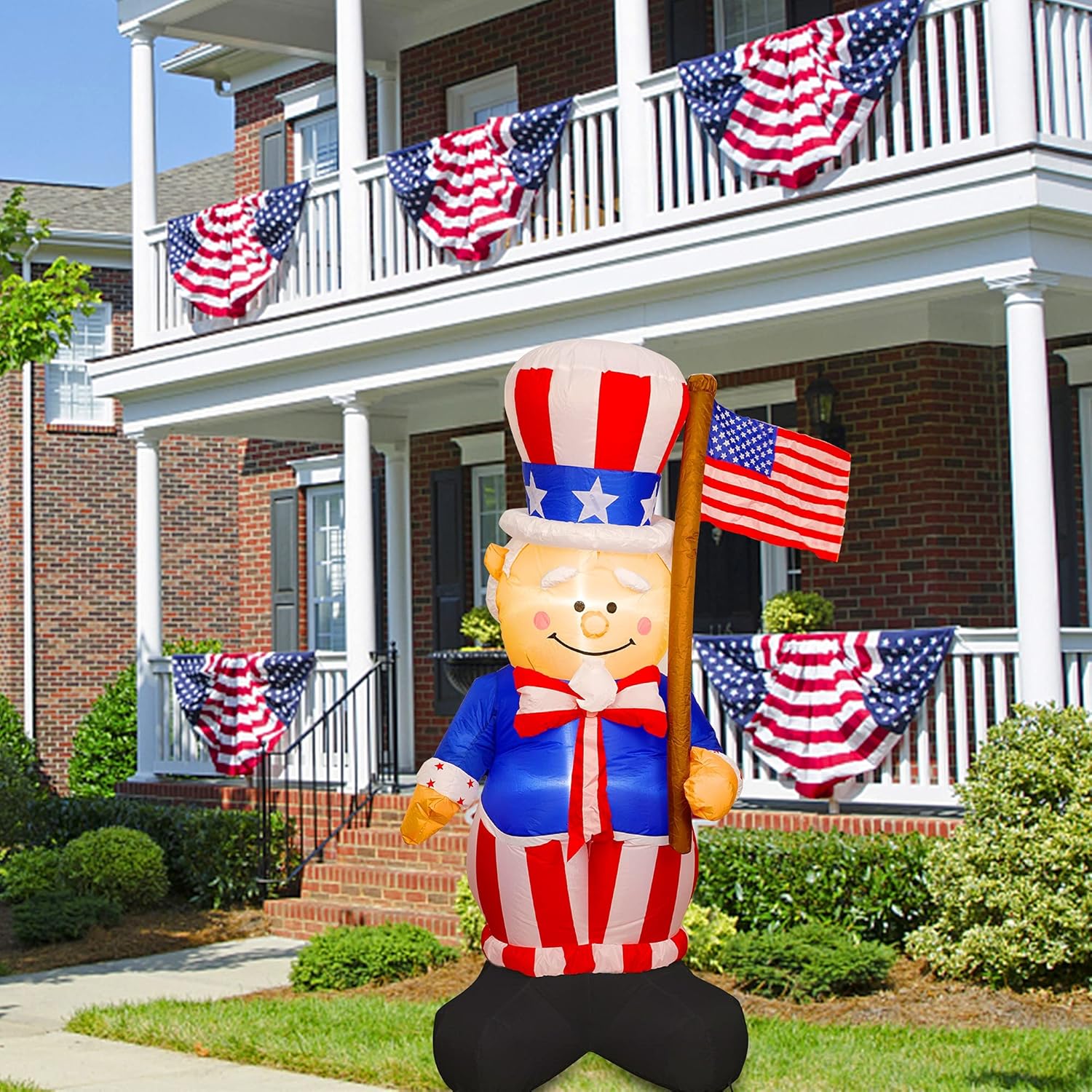 Twinkle Star 6FT Patriotic Independence Day Inflatable, Blow Up 4th of July Lighted Uncle Sam Hold American Flag, Indoor Outdoor Inflatables Decor Lawn Yard Home Celebration Garden Party Decorations: Garden & Outdoor