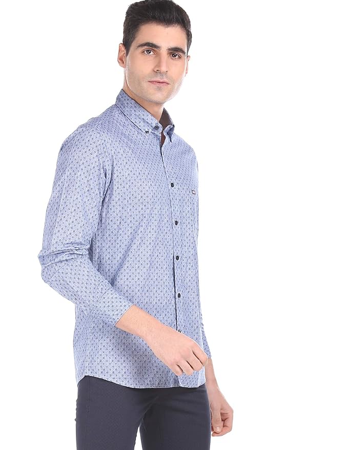 Buy Arrow Men Blue ButtonDown Collar Printed Casual Shirt at Amazon.in