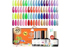 Modelones 40 Pcs Gel Nail Polish Set, 36 Colors Summer Rainbow Neon Gel Polish Bright Hot Pink Green Yellow Purple Blue Glitter Nail Gel Polish with Soak Off Base Coat& Matte Glitter Glossy Top Coat