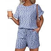 Dokotoo Women's 2 Piece Short Sleeve Outfits Casual Summer Shorts Set Lounge Matching Sets with Pockets