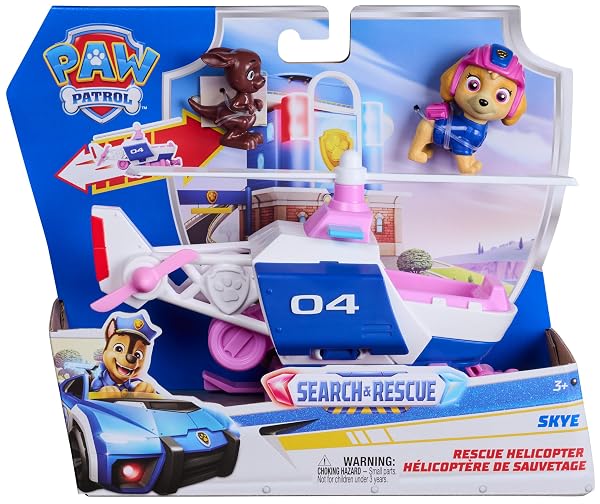 PAW PATROL – SEARCH & RESCUE: SKYES RESCUE HELICOPTER, VEHICLE WITH PULL BACK MOTOR, APPROX. 15 CM, INCLUDES DOG FIGURE AND KANGAROO, DETAILED DESIGN FROM THE SERIES, TOYS FROM 3 YEARS