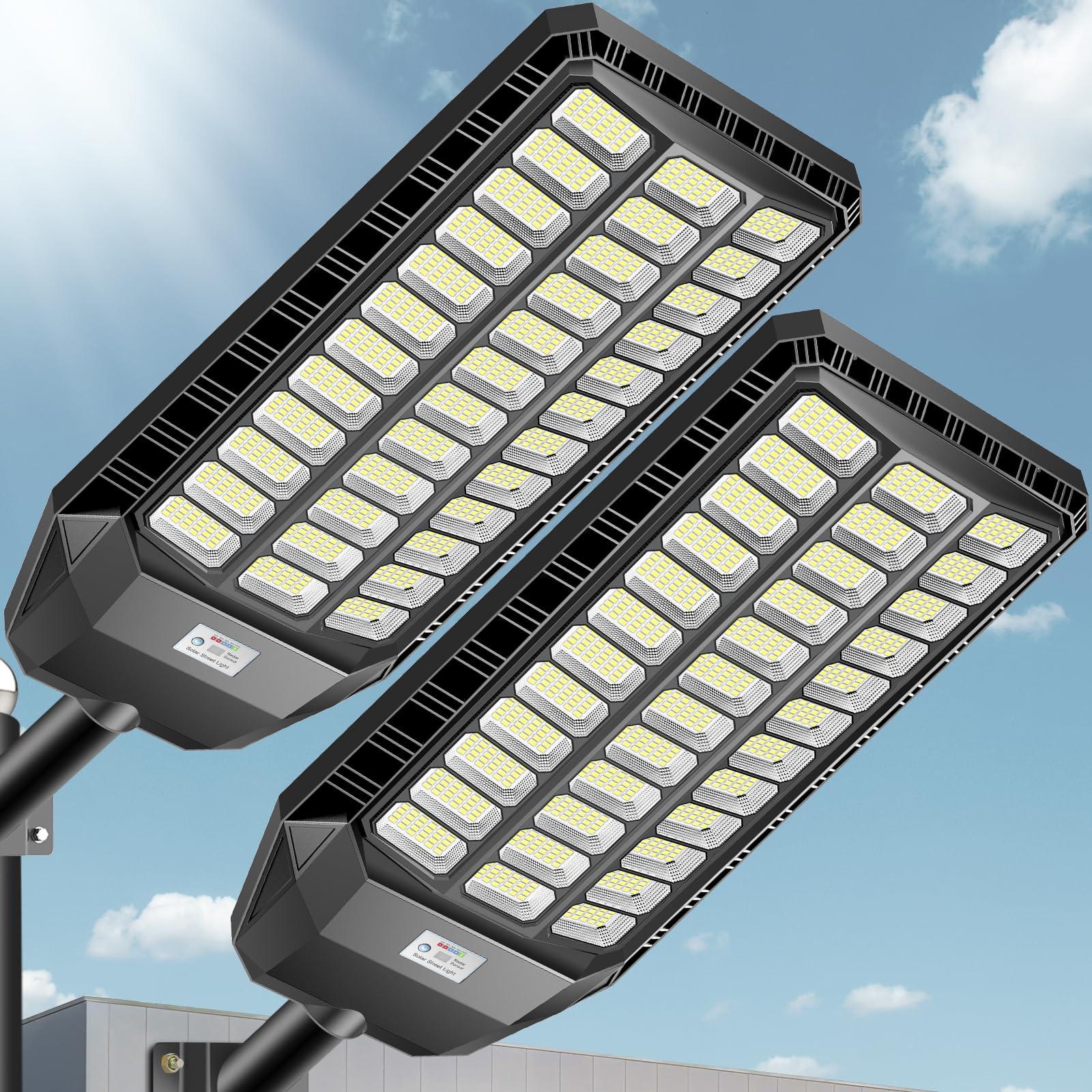 Photo 1 of **** UNTESTED/ MISSING REMOTE**** VOOJOY 9500W Solar Street Light Outdoor, Commercial Grade Solar Lights Outdoor, IP67 Waterproof Parking Lot Lights Dusk to Dawn LED Security Flood Light Motion Sensor with Remote Control, 2 Pack