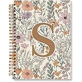 JXREQ Vintage Boho Floral Personalized Notebook, Initial Letter S Notebook Journal, Monogram Notebook, Monogrammed Gifts for Women, Boho Office Supplies, Flower Spiral Notebook 5.5x8.3