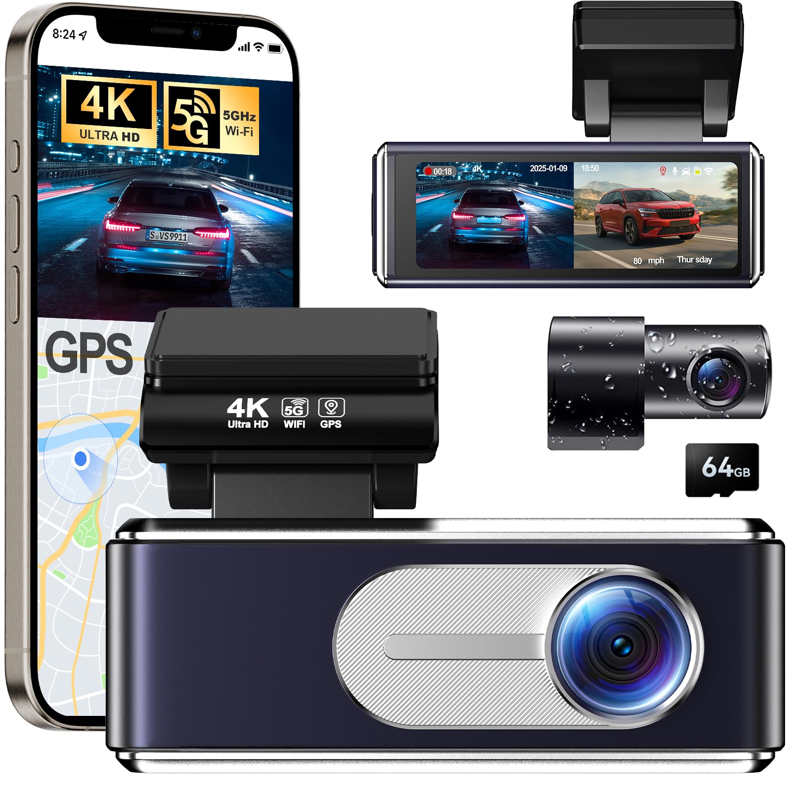 Dash Cam Front and Rear, 4K UHD Dual Dash Camera for Cars, Screen 3.2