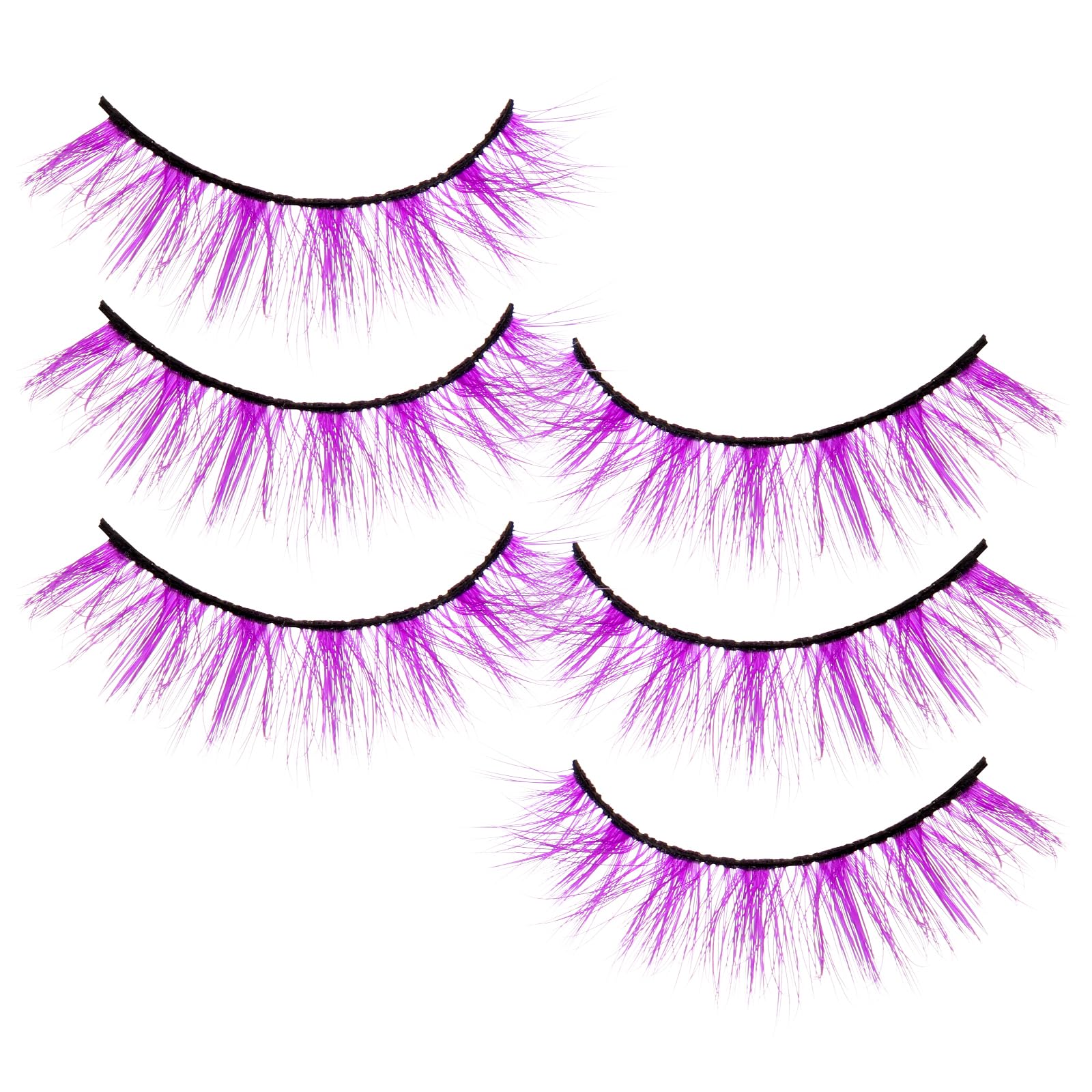 Lurrose 3 Pairs Halloween Purple False Eyelashes Long Thick Colorful Eyelashes Reusable Exaggerated for Party Festival