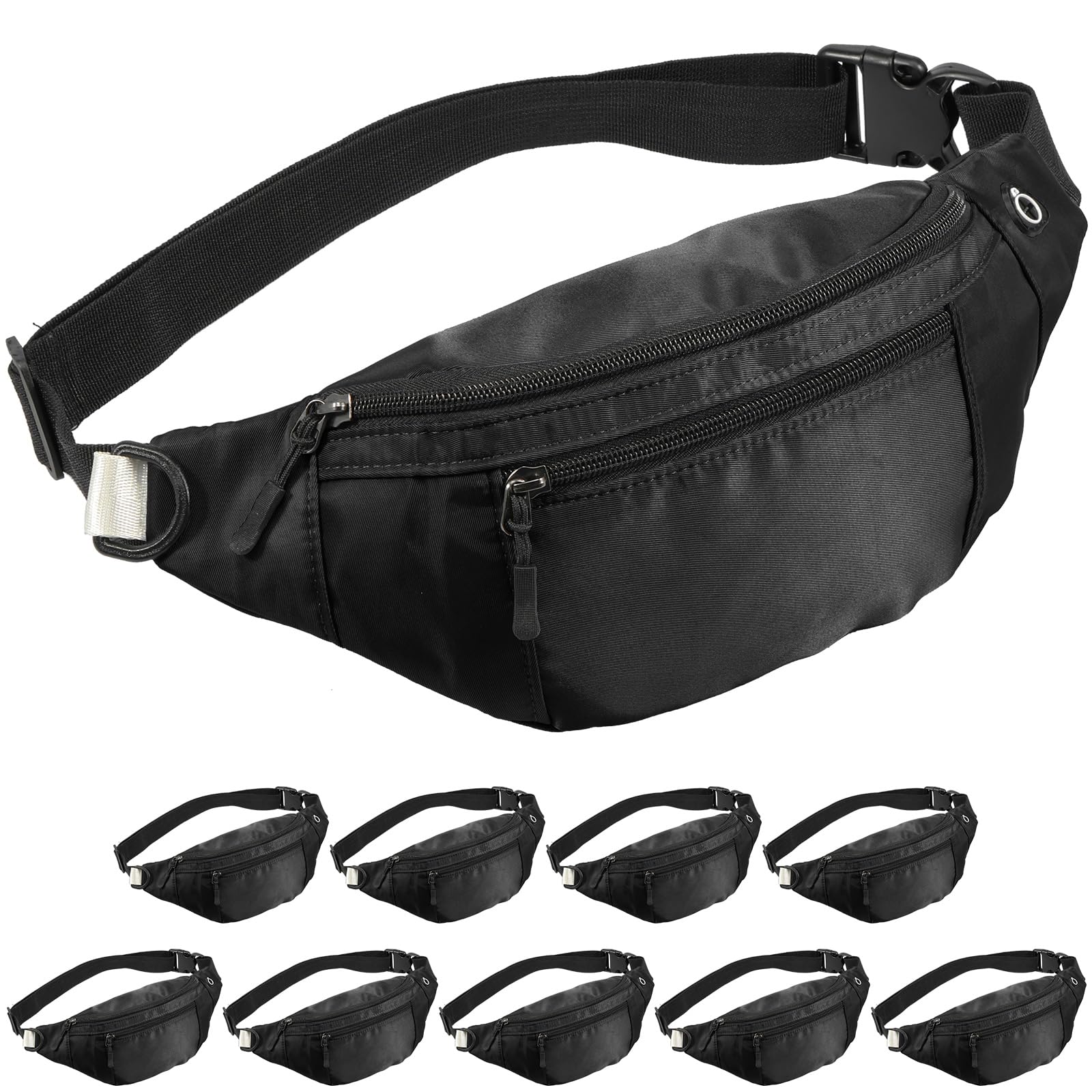 Photo 1 of 10PCS Crossbody Fanny Pack Large Capacity Waist Bag with Hidden Zipper Pockets Adjustable Strap Fanny Packs Waterproof Oxford Cloth Travel Belt Bag for Outdoor Shopping Travel Men Women,Black