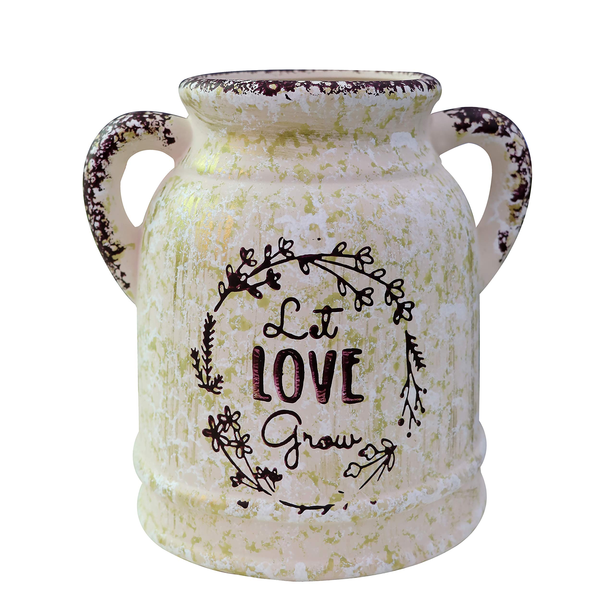 Soyizom Rustic Ceramic Large Vase Vintage Farmhouse Chic Milk Jug Can Country Plant Pot French Decorative Bouquet Holder with Handle for Flower Arrangements Planter for Home Kitchen Wedding Decor