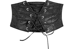 TRIWORKS Women Waist Belt Corset Lace Up Tied Waspie Elastic Wide Belt for Dresses Halloween Pirate Corset