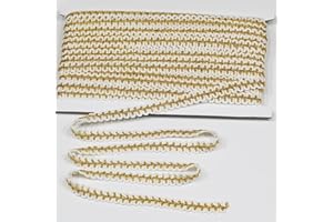 dlboboai Gimp Braid Trim Polyester Braided Ribbon 15 Yards 12mm Wide Centipede Braided Lace Trim for Sewing Crafts Clothing Curtains Accessories Lampshade Home DIY Decoration (Gold-White, 12mm Wide)