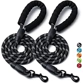2 Pack Dog Leash, Heavy Duty Nylon Rope Pet Leashes (4FT-1/2,Black/Black) | Comfortable Padded Handle, Anti-tangle Swivel Clip, Reflective for Night Walks and Training, Climbing Rope for Strong Pullers
