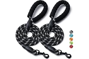 BOOMIBOO 2 Pack Dog Leash, 4/5//6 FT Heavy Duty Nylon Rope Pet Leashes with Comfortable Padded Handle, Reflective Dog Leashes for Small Medium and Large Dogs (5FT-1/2,Black/Black)