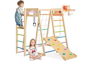 NIGWET Indoor Jungle Gym - Indoor Playground, 8-in-1 Climbing Toys for Toddlers 1-3 Inside, Montessori Play Gym Playground Sets with Basketball, Slide, Climbing Wall/Net, Monkey Bars and Swing