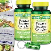 Choice Bundle Spring Valley Papaya Enzyme Complex Chewable Tablets Dietary Supplement 180 Ct 2 pk (360 Total) - Plus Vitamin Guide &amp; Pill Container (4 Items)!