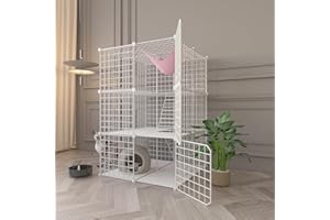 LEPTZOA Indoor Cat Cage Enclosure DIY,Cat Playpen Catio Thick Metal Wire Kennels for 1-3 Cats Kitten Cage Detachable Patio Cat Crate (White, 28" L x 28" W x 41" H)