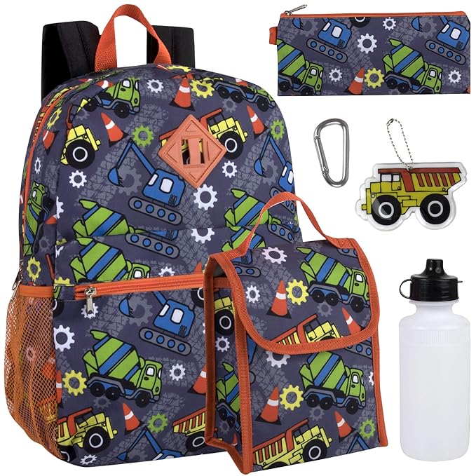 Boy's 6 in 1 Backpack Set With Lunch Bag, Pencil Case, and Accessories