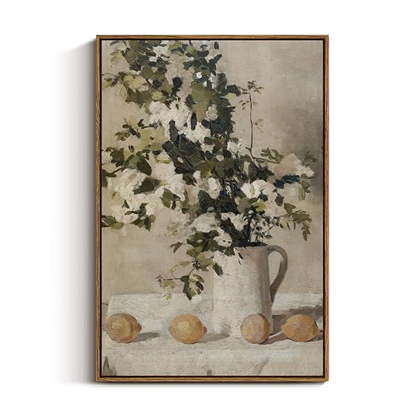 VIYYIEA VINTAGE FLORAL LARGE FRAMED WALL ART, FLOWERS AND LEMONS PAINGTINGS DECOR AESTHETIC, 20X30 INCH CANVAS PRINT ARTWORK, FARM STILL LIFE WALL PICTURES FOR BEDROOM LIVING ROOM