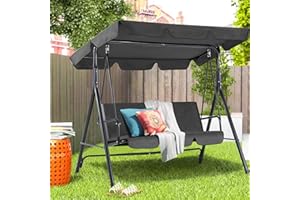 AECOJOY 3-Seat Outdoor Clearance Porch Swings for Adults, Outdoor Patio Swing with Adjustable Canopy & Removable Cushion for 