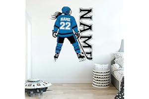 Custom Hockey Player Sticker Personalized Boy Girl with Name Number Team Spirit Transparent DTF Large Vinyl Nursery Wall Deca
