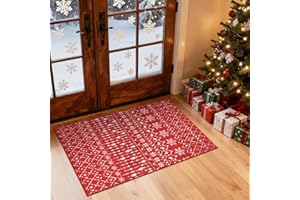 Lahome Christmas Door Mat 2x3 Red Entryway Rug Small Washable Area Rugs Non-Slip Indoor Entry Carpet Throw Soft Bathroom Mat, Snowflake Home Xmas Holiday Decor Thin Floor Doormat Carpet for Bedside