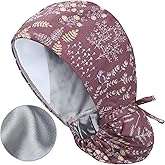 QBA Adjustable Working Cap with Button, Satin-Lined Hat, Cotton Working Hat Sweatband, Elastic Tie Back Hats Unisex