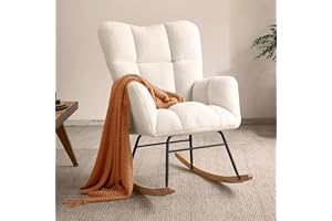 Virabit Rocking Chair Nursery,High Backrest Teddy Nursery Rocker, Modern Accent Recliner for Living Room, Bedroom, Cozy Reading,Beige