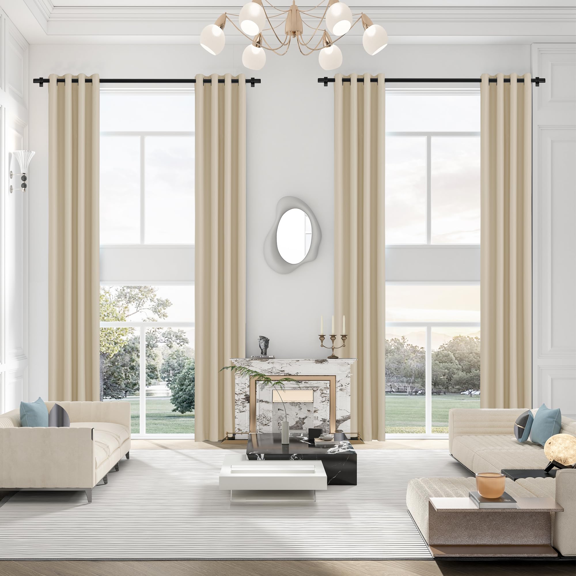 Photo 1 of ***1 PANEL INCLUDED***Hascemon Extra Long Blackout Curtains, Custom Made,132 144 156 168 192 204 240inch Length Thermal Insulated Grommet High Ceiling Curtains(1 Panel, Beige, 52"x156")***1 PANEL INCLUDED***