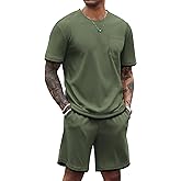 COOFANDY Men's Waffle Shirt and Shorts Set 2 Piece Outfits Casual Summer Tracksuits Set with Pockets