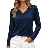 YUCOLEN Long Sleeve Shirts for Women V Neck Cotton Tshirt | Fall,Lightweight,Casual,Breathable,Soft,Comfortable,Solid Color,Basic,Tee,Top,Tops,Shirt