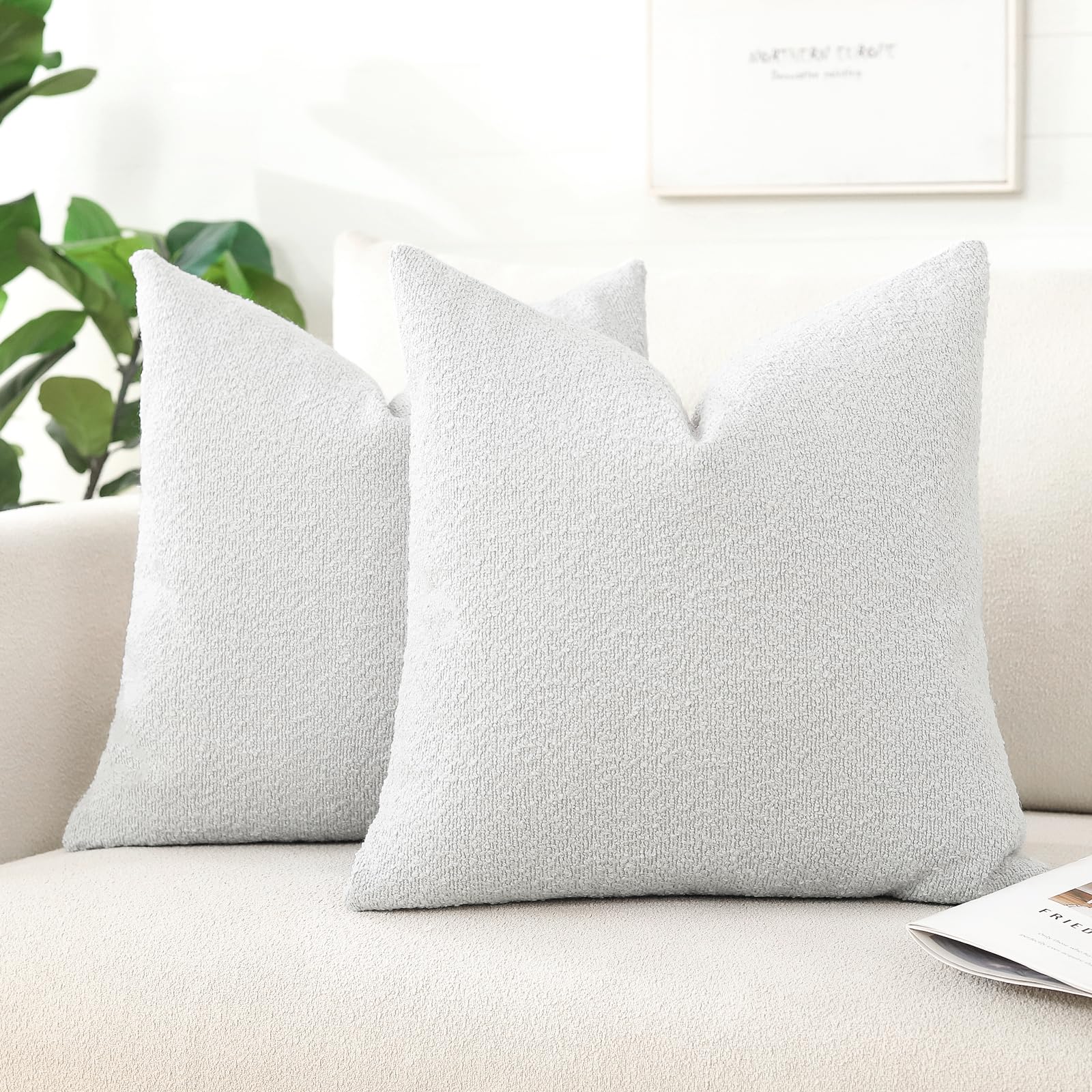 Artscope Pack of 2 Textured Boucle Cushion Covers Square Pillow Cases Cozy Soft Decorative Couch Pillow Covers for Chair Sofa Bedroom Living Room Home Decor 55x55cm, Light Grey