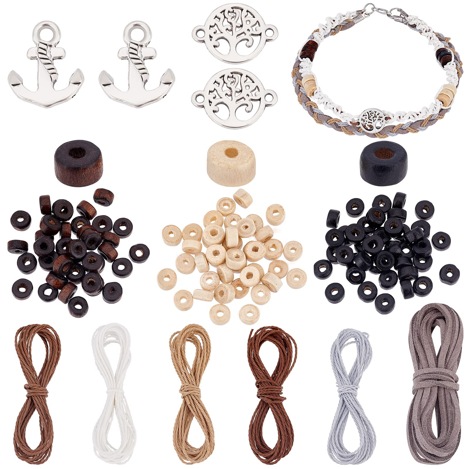 PH PandaHall Leather Bracelets Making Kit Tree of Life Connectors Charms Anchor Charms Wood Beads Tibetan Bracelets for Men Women Easter Bracelet Making Ethnic Tribal Wristband