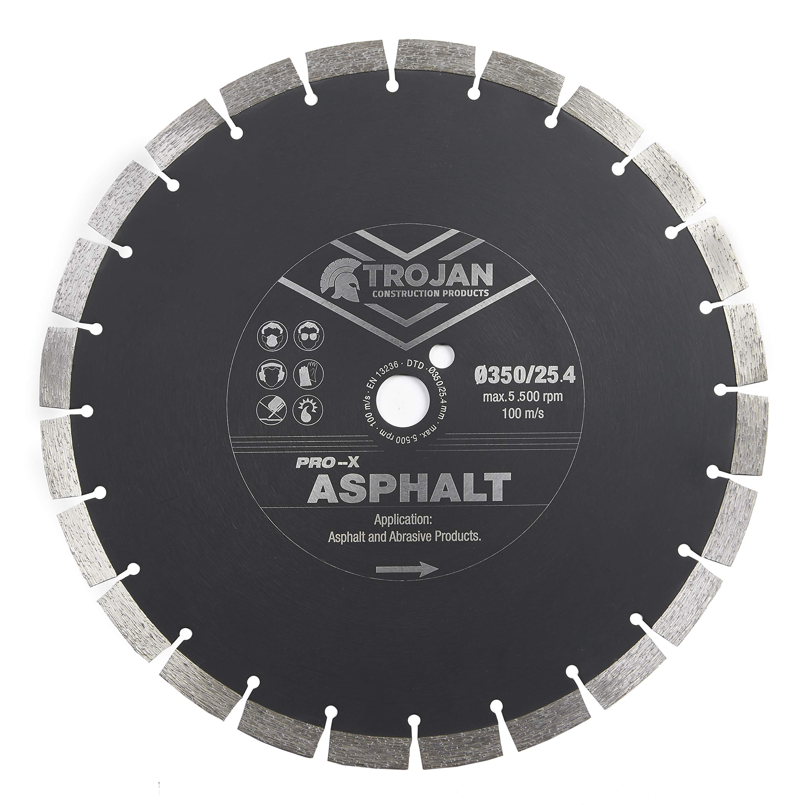 Trojan Pro-X Asphalt Diamond Blade for Cutting Asphalt, Screed, Block, Sandstone & Other Abrasive Materials, 350mm x 20mm