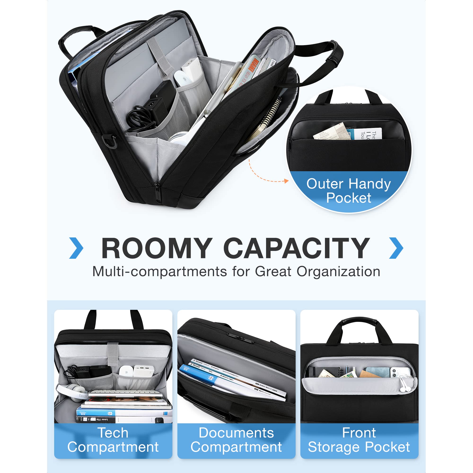 Laptop Bag 17.3 Inch, Laptop Briefcase for Men Women, Large Expandable Computer Bag for Business, Work, Travel (Black)
