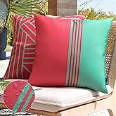 Phantoscope Pack of 2 Outdoor Indoor Throw Decorative Pillow Cover Contrast Color Design Decorative Waterproof Patio Pillows Cushion Case for Couch Tent Park,Pink and Green,18 x 18 in