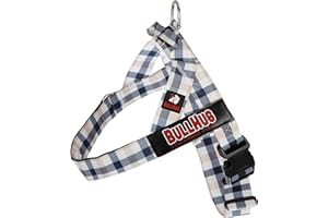 BULLHUG Adjustable Dog Harness– No Pull, No Choke – for English Bulldogs, French Bulldogs, Pugs & Broad-Chested Breeds – Easy, Safe Walks (Blue TAN Plaid, Large)