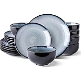 LeRatio Ceramic Dinnerware Sets for 6,Stoneware Plates and Bowls Sets,Handmade Reactive Glaze Dishes Set,Chip Resistant and Scratch Resistant | Oven&Dishwasher & Microwave Safe-Gray White(18PCS)