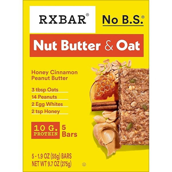 RXBAR NUT BUTTER AND OAT PROTEIN BARS, PROTEIN SNACKS, SNACK BARS, HONEY CINNAMON PEANUT BUTTER, 9.7OZ BOX (5 COUNT)