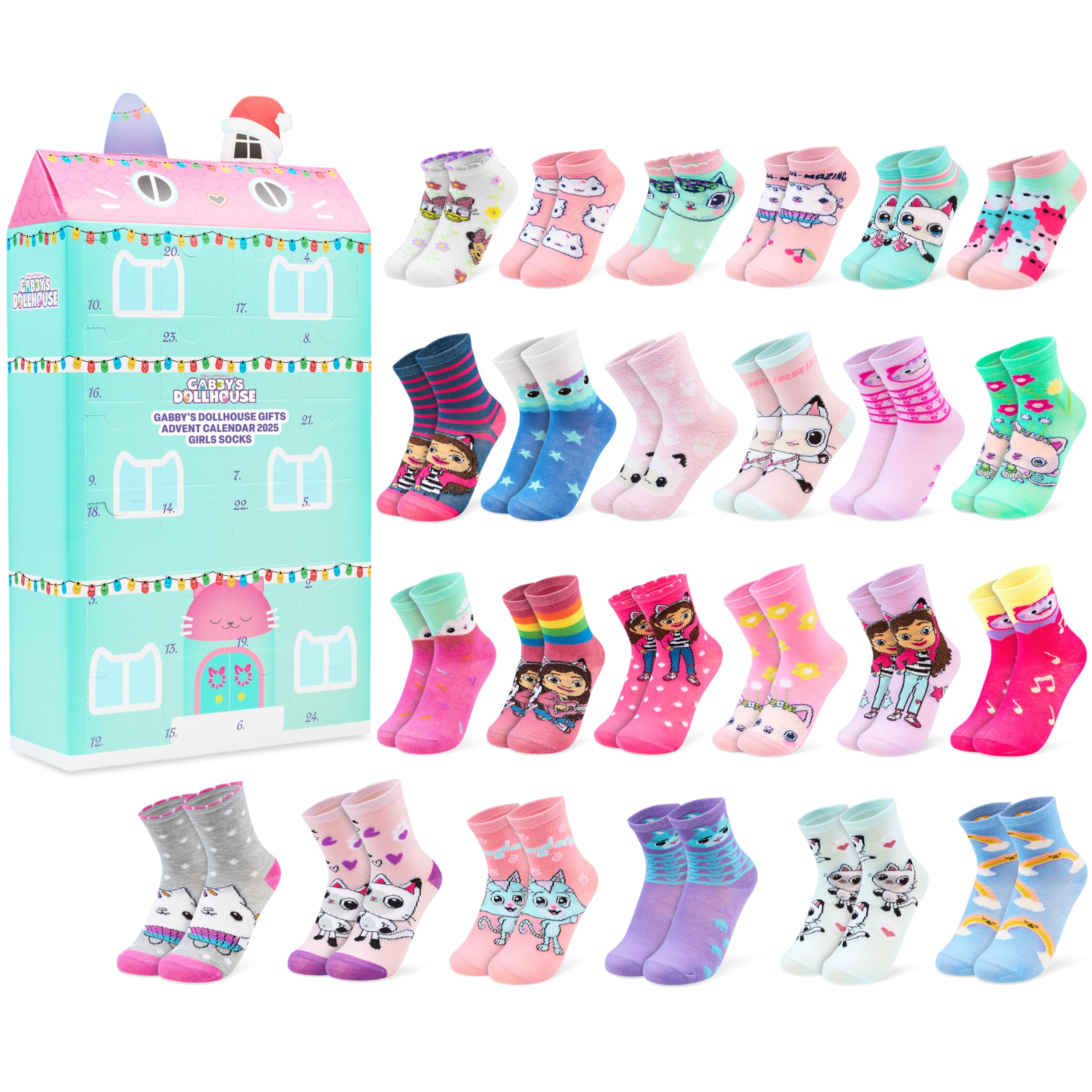 Get Trend Gabby’s Dollhouse Socks Advent Calendar 2025 for Girls Size 9-13, 24 Pairs of Breathable Trainer Casual Socks, Christmas Gifts for Her (Multi Gabby’s Dollhouse)