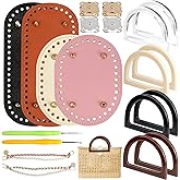 LPZNUYVC 14-Piece Crochet Purse Kit with Pre-Punched Leather Bag Bases and D-Shape Handles, Complete DIY Handbag Making Supplies, Shoulder Bag Craft Set for Beginners, Multicolor