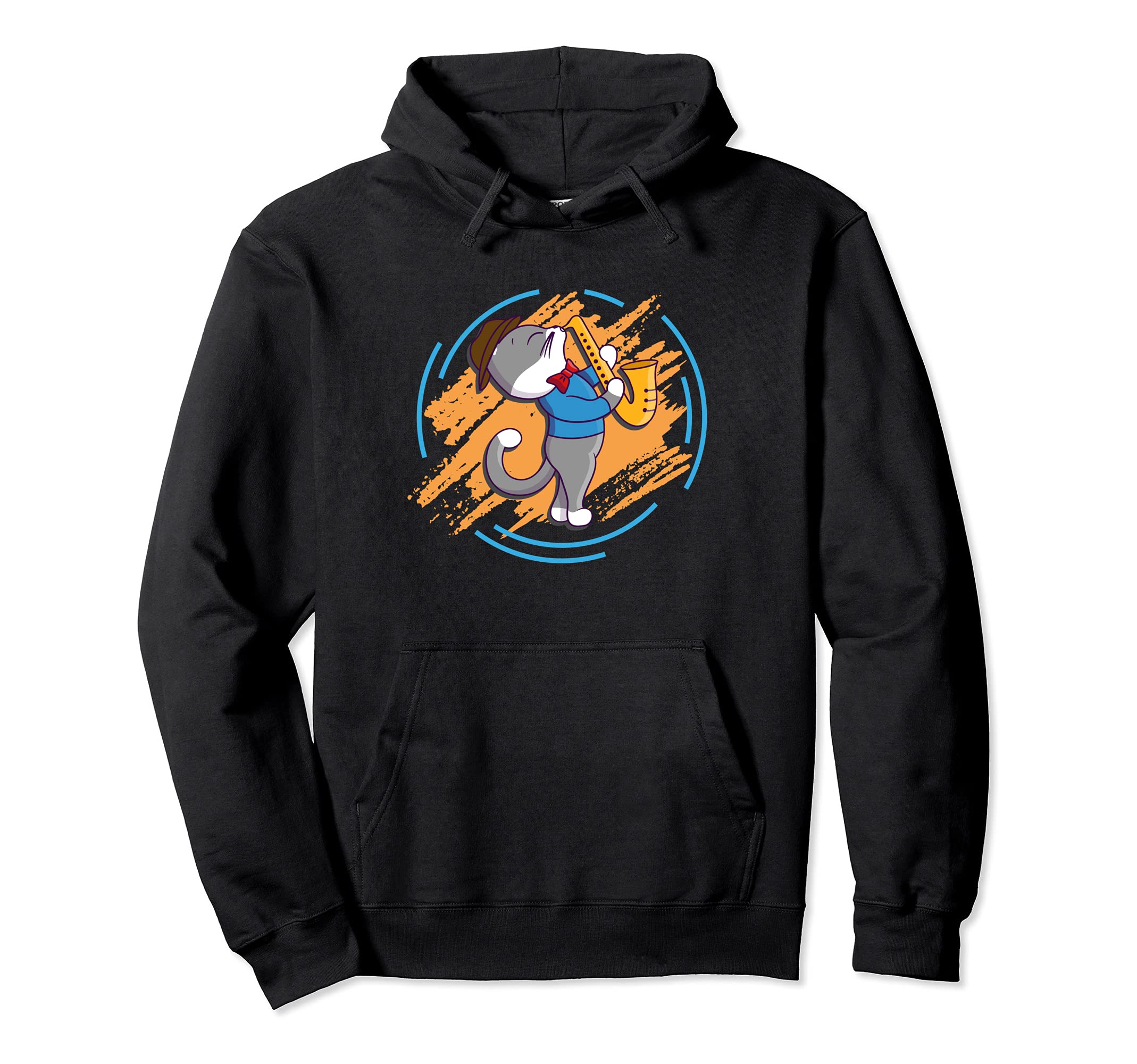 Cat Feline Claws Jazz Metal Wind Instrument Saxophone Music Pullover Hoodie