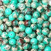 NUKAYAI Green Imperial Jasper Beads 60Pcs Crystal Beads 8mm Round Stone Colorful Bead Smooth Loose Bead for Bracelet Necklace DIY Earrings Making