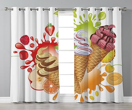 Thermal Insulated Blackout Grommet Window Curtains Ice Cream Decor