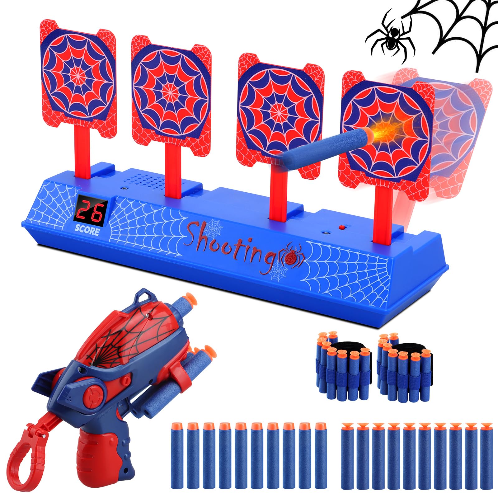 Aooess Toys for 3-8 Year Old Boys: Spider Digital Shooting Target for Blaster Gun Shooter Target Gifts for Age 3 4 5 6 7 8 Years Old Kids Birthday Presents Shooting Games Pistols with Foam Darts