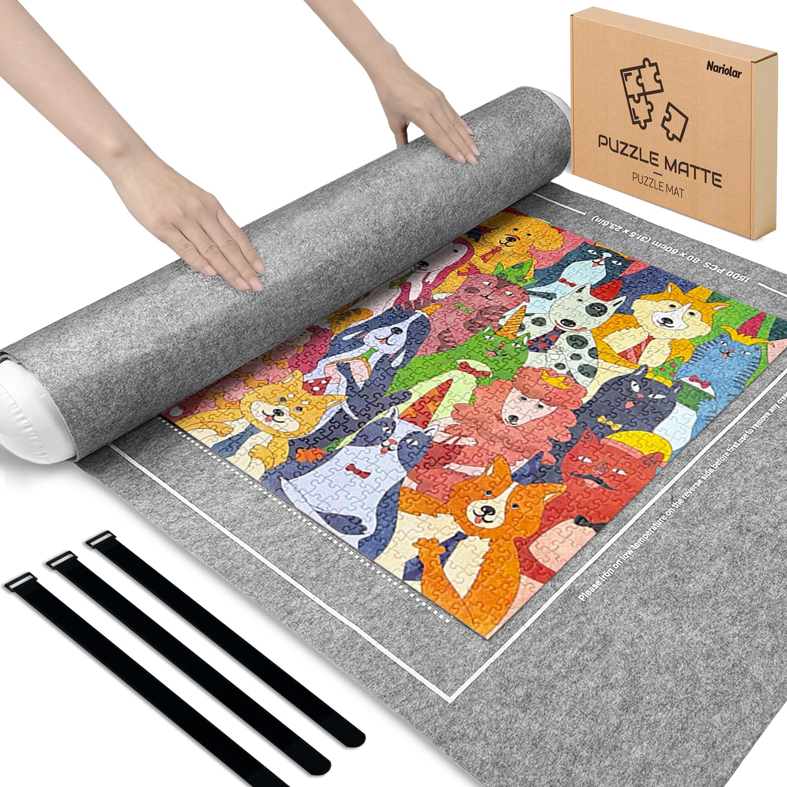 Nariolar Puzzlematte - Puzzle Matte Roll 500/1000/1500 Teile, Praktisches Zubehör für die Aufbewahrung und den Transport von Puzzles（Grau）