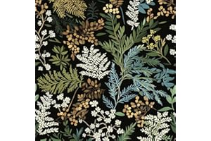 Kalafona Peel And Stick Wallpaper,Vintage Floral Wallpaper,17.3"x78.7" Boho Forest Leaves Ferns Wall Paper For Bedroom Bathro