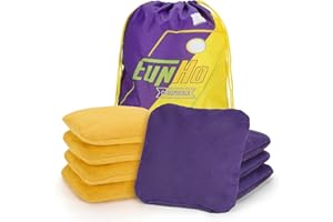 EunHo Dual Sided Cornhole Bags Set of 8 Regulation Professional Size (6×6 in)/Weight (16 oz), Sticky and Slick Side Bean Bags for Tossing Game, All Weather Pro Corn Hole Bags with Tote Bag