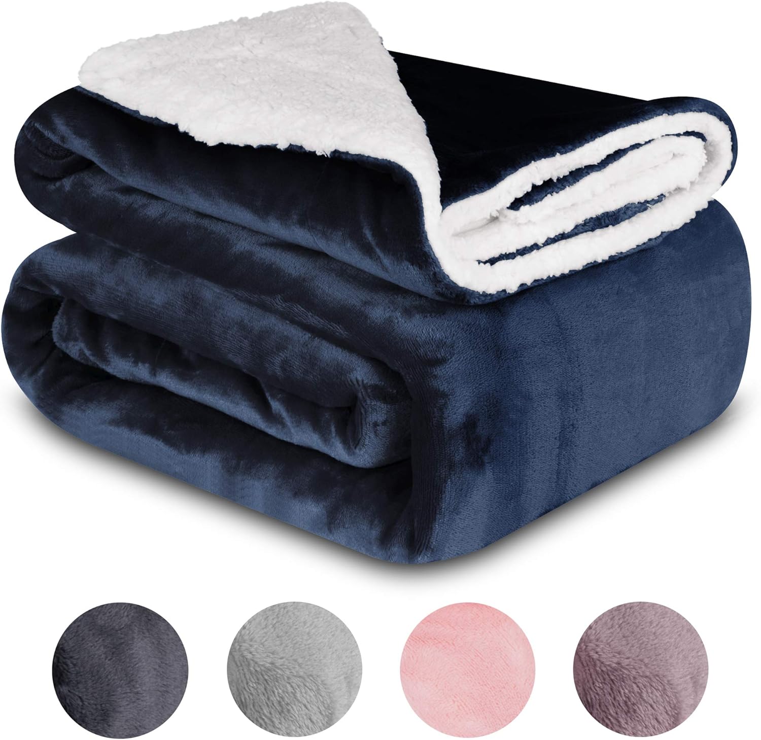 Glamvie Home Soft Reversible Sherpa Twin Size Blanket- Warm, Ultra-Plush, Dual-Sided Sherpa and Fleece Cover for Full or Twin Bed or Couch- Fluffy, Luxurious Faux-Sheepskin (60” x 80”) (Midnight Navy): Home & Kitchen