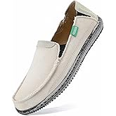 VILOCY Mens Slip on Deck Shoes Casual Canvas Loafers Beach Boat Shoes Zero Drop Vintage Flat
