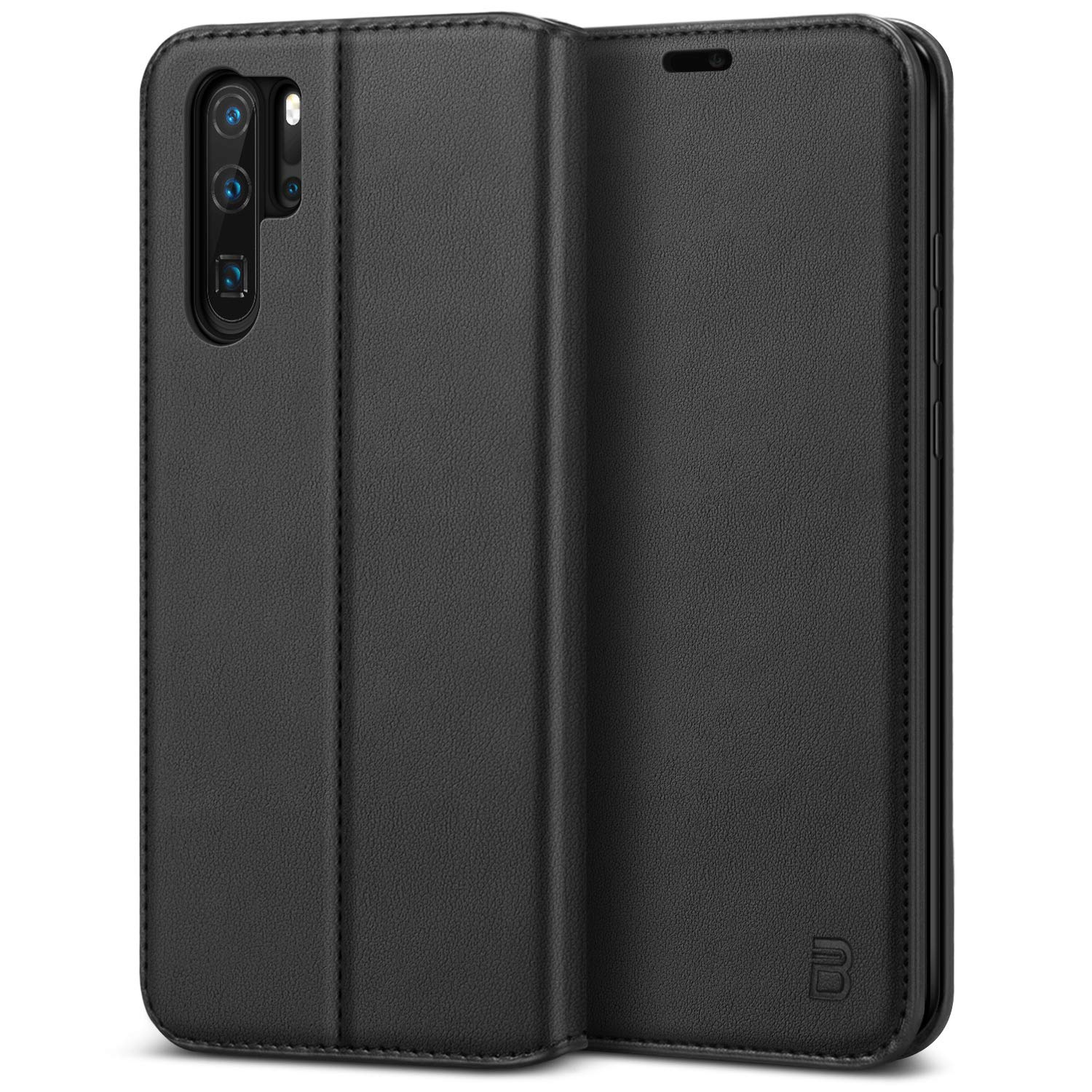 BEZ Case for Huawei P30 Pro, Huawei P30 Pro Phone Case Compatible with Huawei P30 Pro, Protective PU Leather Wallet Flip Cover with a Card Holder, Kick Stand, Magnetic Closure, Black