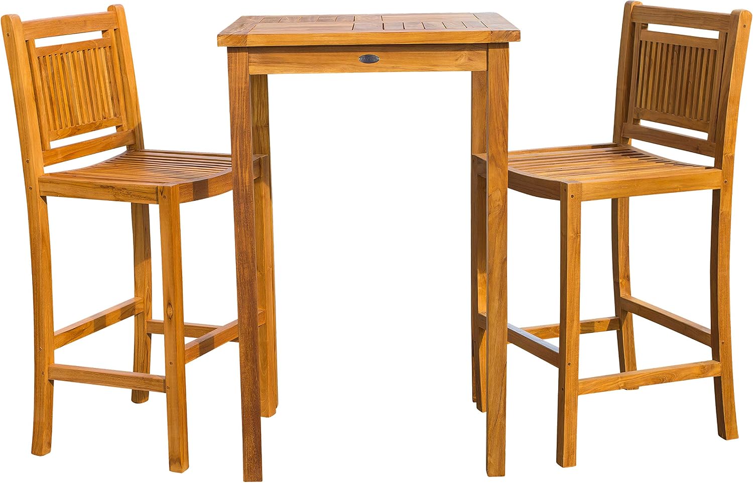 Amazon Com 3 Piece Teak Wood Maldives Small Outdoor Patio Bistro Bar Set With 27 Square Bar Table 2 Armless Bar Chairs Made From Solid A Grade Teak Wood Garden Outdoor
